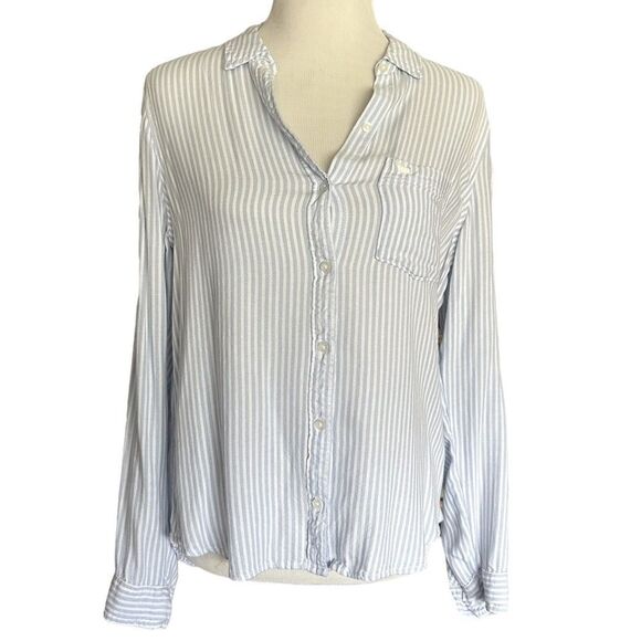 Abercrombie & Fitch Blue Striped Button Front Long Sleeved Blouse Workwear Shirt - Picture 1 of 6